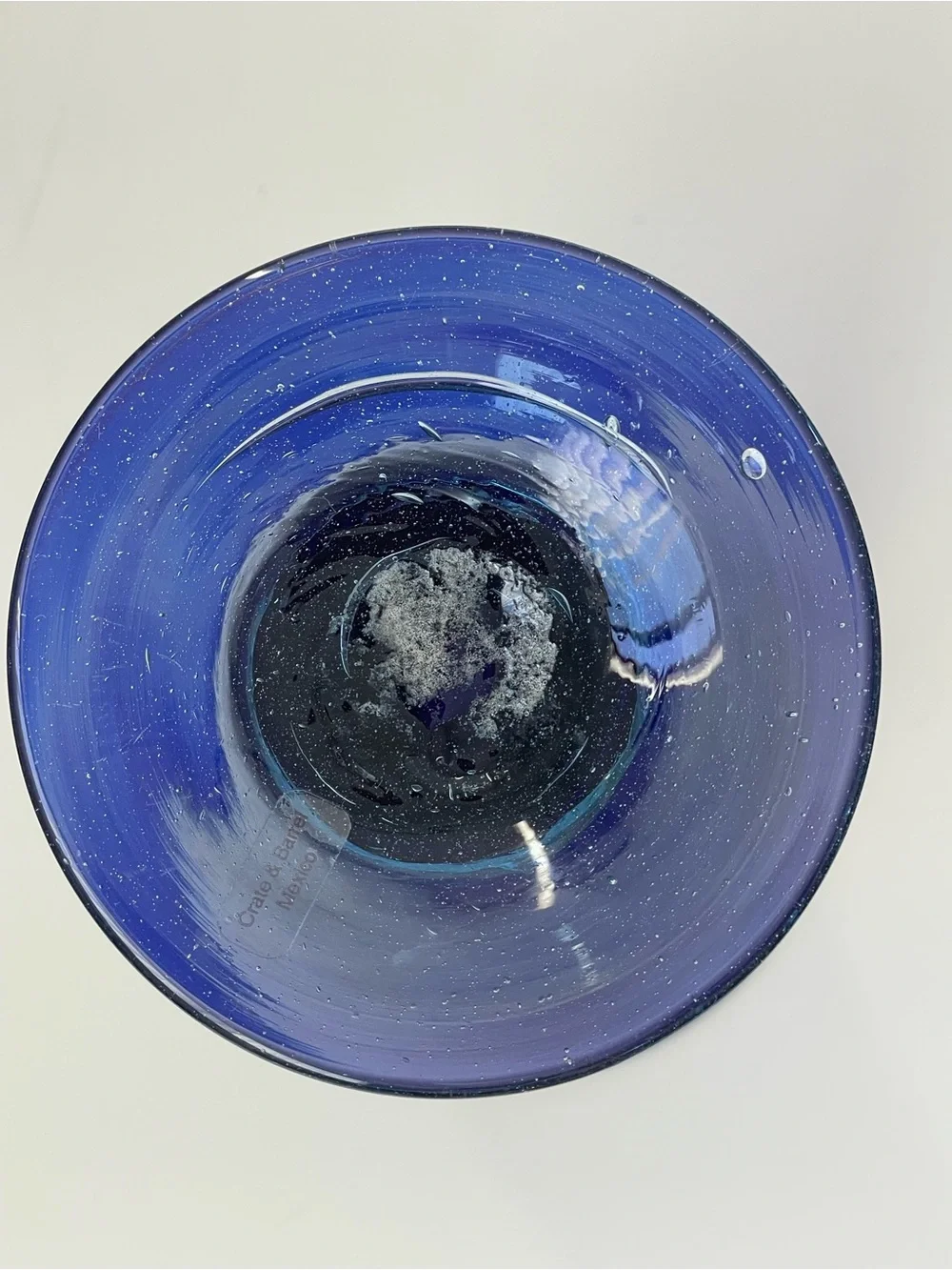 Crate & Barrel Hand Blown Mexican Cobalt Blue Art Glass Trumpet Vase 7.5